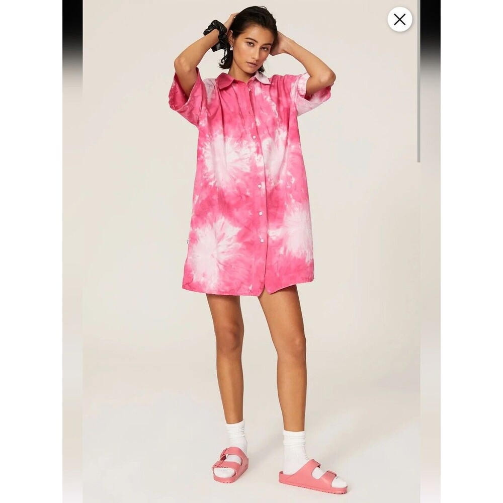 MSGM Camica Pink Tie-Dye Shirt Dress Size L
